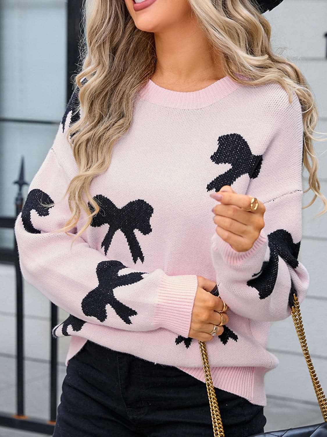 Trendsi Cozy Knit Sweater with Bow Neck