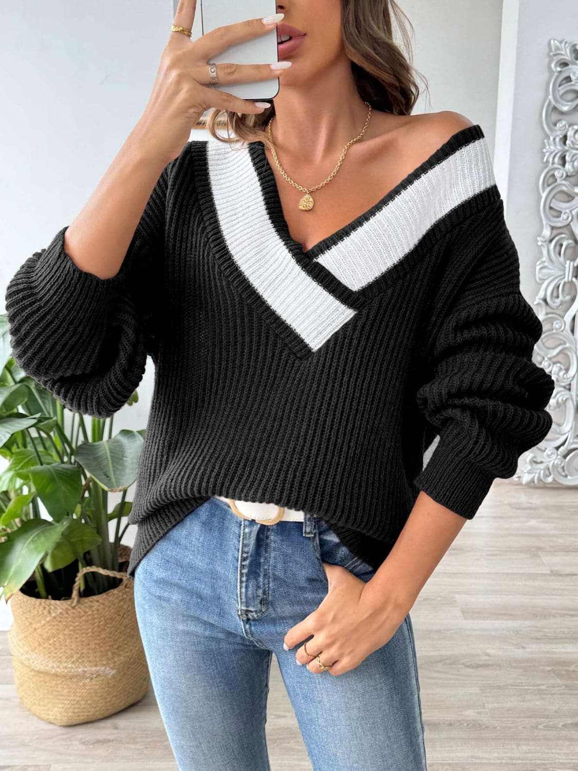 Trendsi Color Block Long Sleeve Sweater