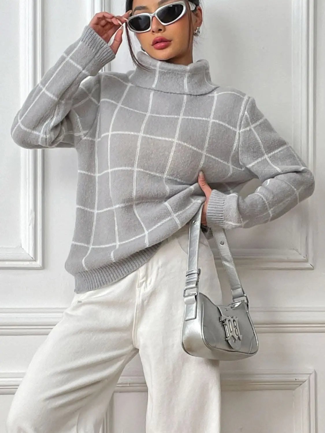 Trendsi Cozy plaid turtleneck sweater