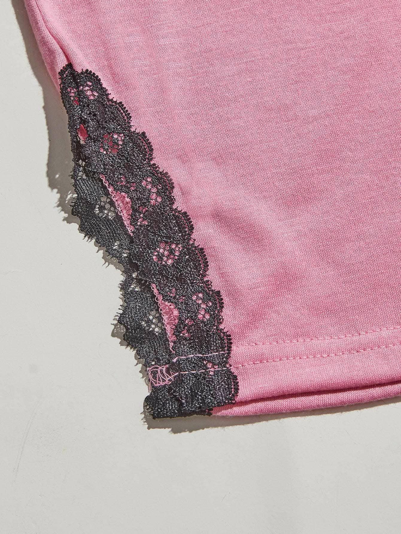 Pajama Set - Elegant Lace V-Neck - Lounge Style