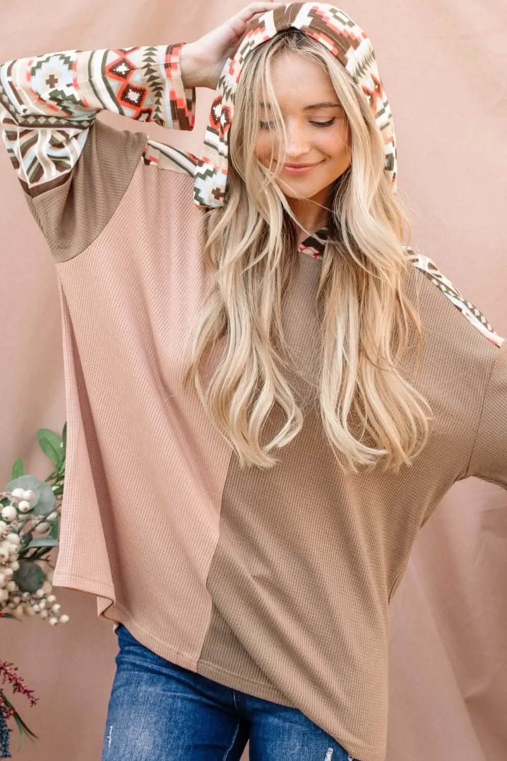 Trendsi Waffle Knit Hoodie Women's Loungewear Comfy Casual Top