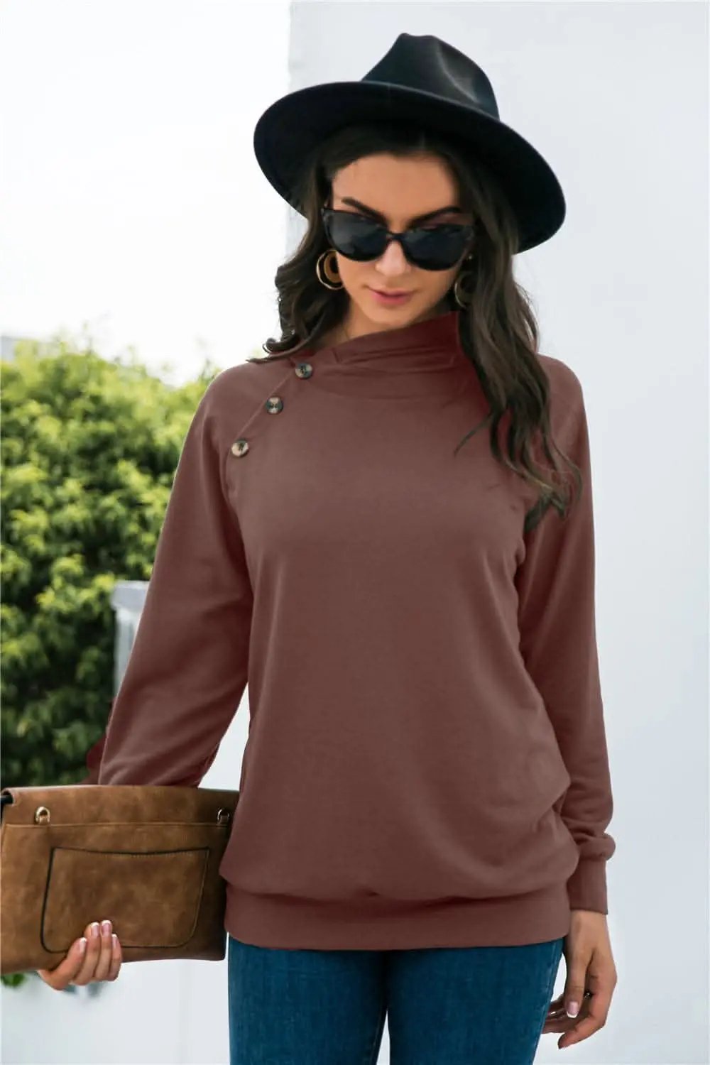 Sweatshirt - Long Sleeve Button - Chic & Versatile