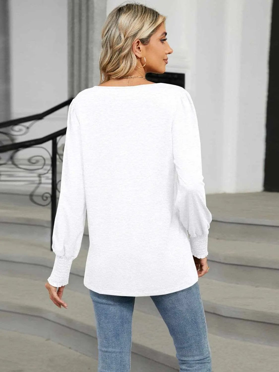 Trendsi Chic V-neck lantern sleeve top