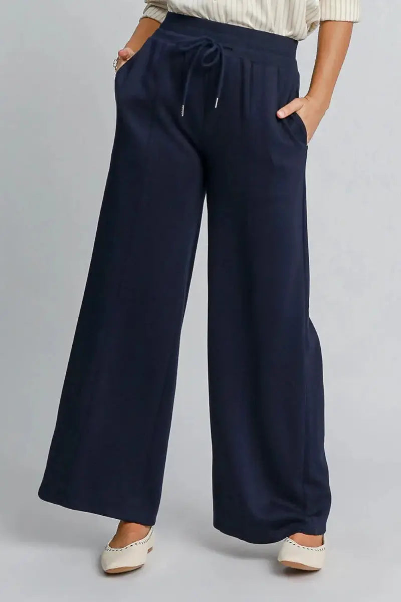 Trendsi Umgee Drawstring Pants Women's Casual Wide Leg Trousers with Pockets