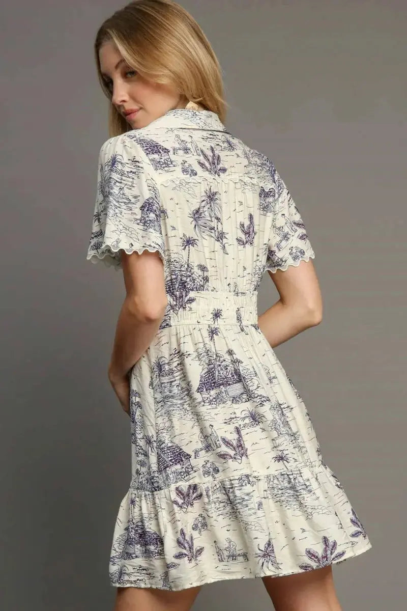 Trendsi Landscape Print Mini Dress Women's Casual Collared Plus Size Cute & Comfy