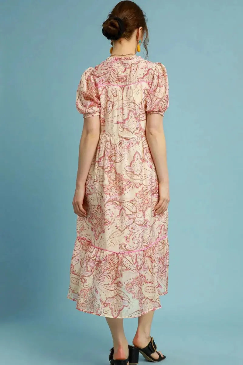 Trendsi Printed Midi Dress Women's Plus Size Casual Puff Sleeve Comfy