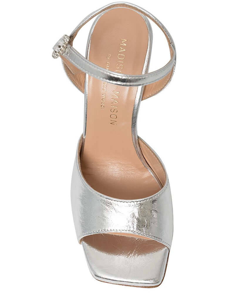 Silver Metallic Leather Triangle Heel