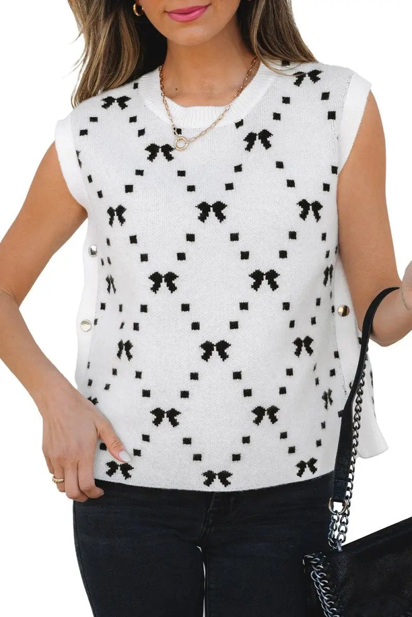 Love Salve White Bow Cropped Sweater Vest Women's Daily Southern Belle Sleeveless Top