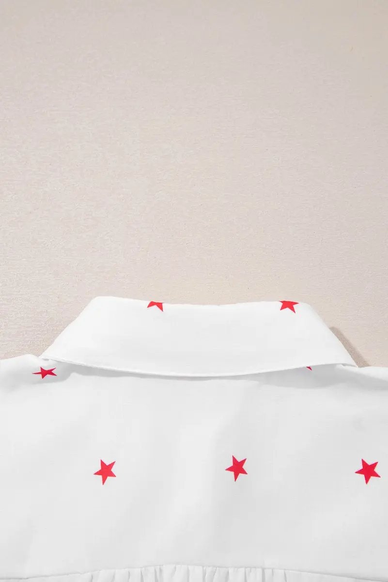 Love Salve White Star Print Shirt Women's Summer Casual Top Loose Fit