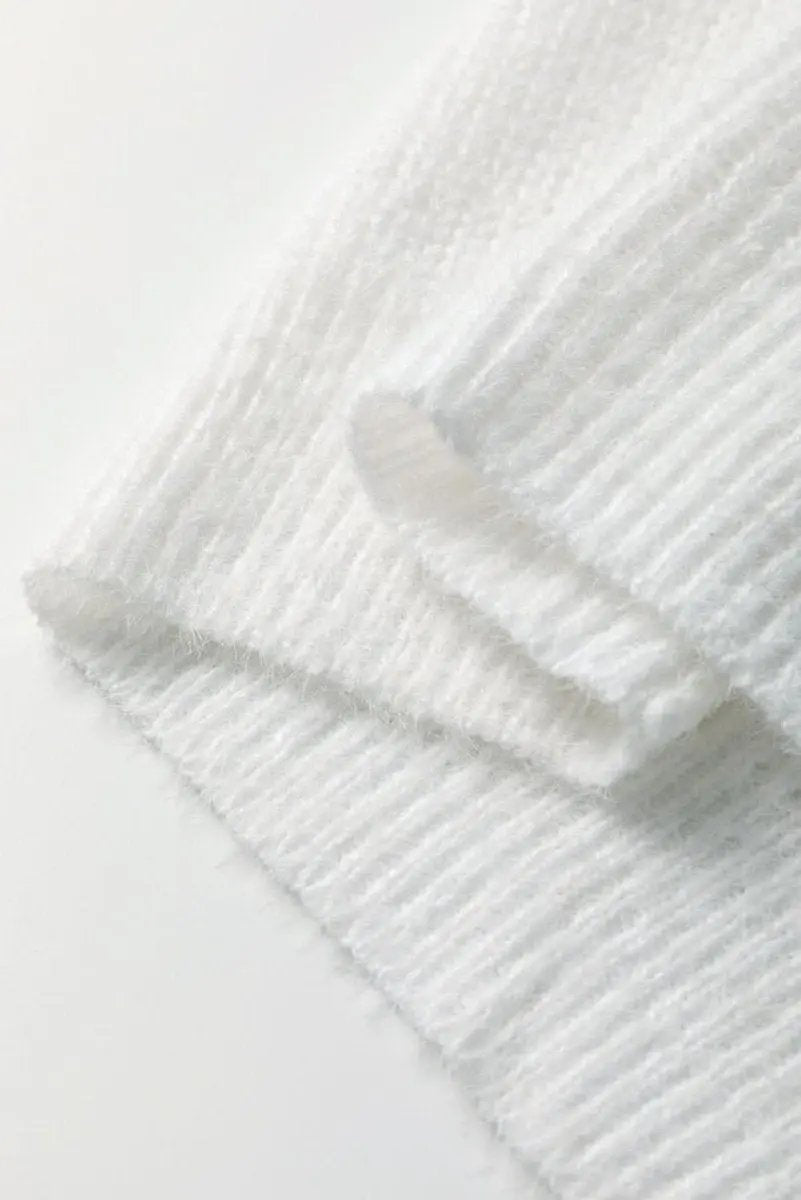 Love Salve White Pearl Heart Sweater Women's Valentine's Day Fuzzy V-Neck Knit Top