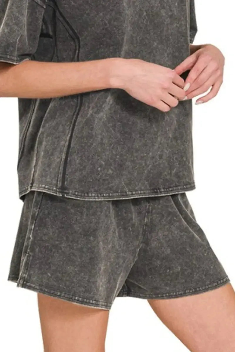 Women's Tee & Shorts Set - Acid Wash & Comfy - Casual