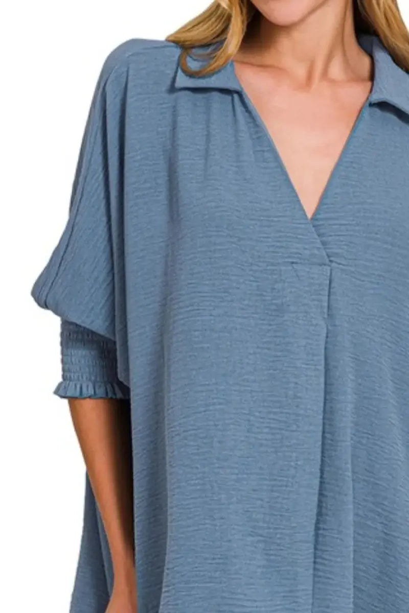 Trendsi Airflow Tee Women's Casual Top Smocked Sleeve Lightweight Shirt