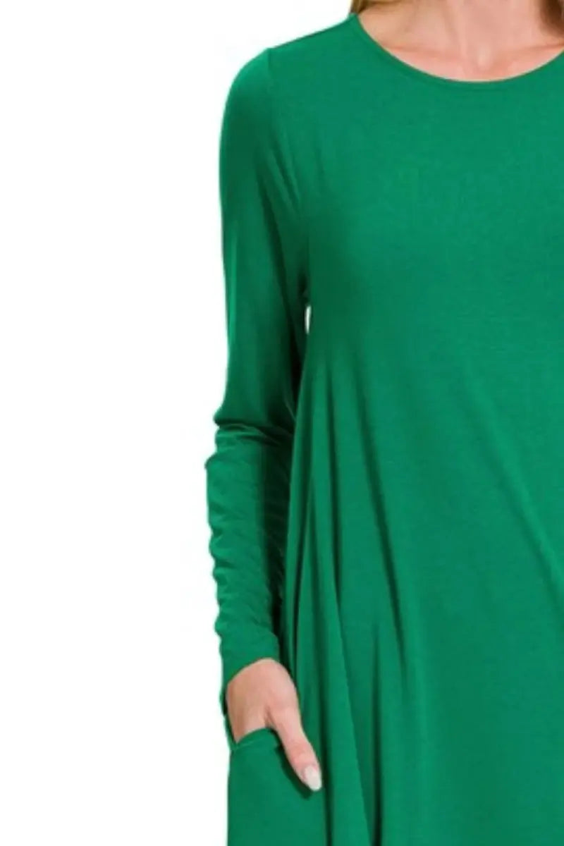 Trendsi Zenana Long Sleeve Dress Women's Casual Flare Dress With Pockets