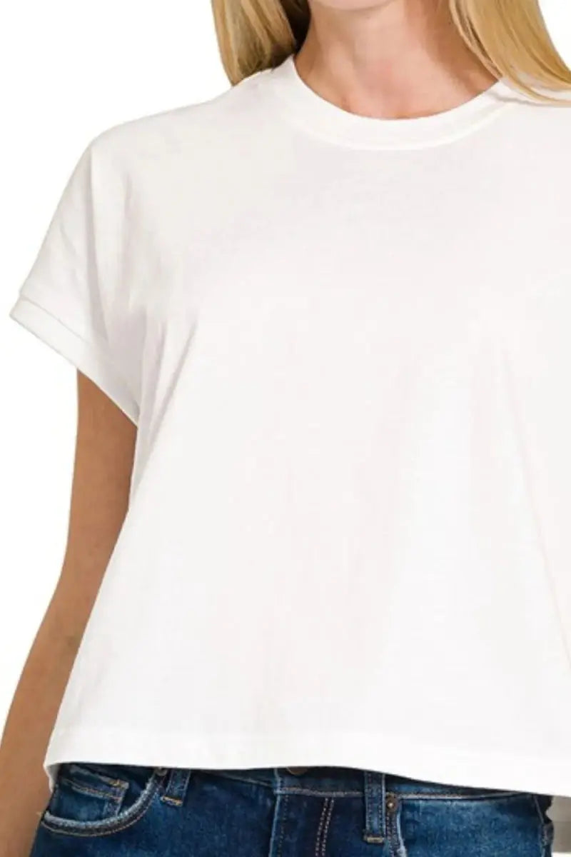 Trendsi Cotton Crop Tee Women's Casual Top USA Made Soft Basic T-Shirt