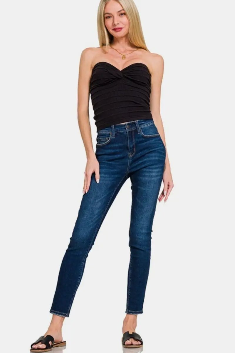 Trendsi Ruched Sweetheart Top Women's Casual Wear Fitted Tee Soft, Flattering