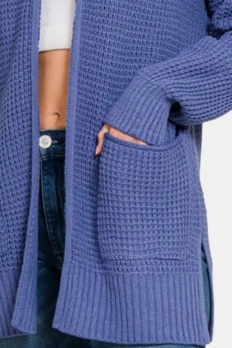 Trendsi Waffle Knit Cardigan Women's Layering Sweater Open Front Cozy