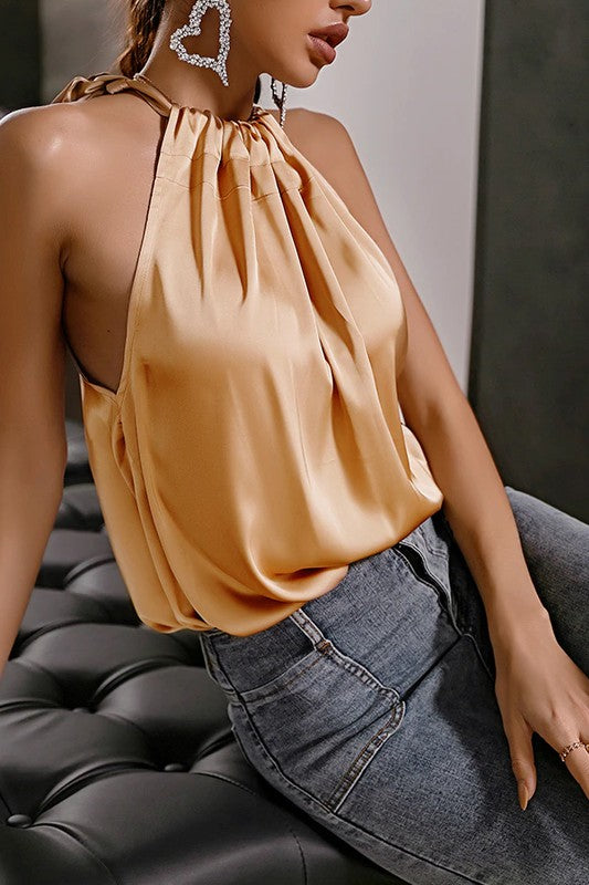 Satin Ruffle Sleeveless Sexy Top | Jeans.com.