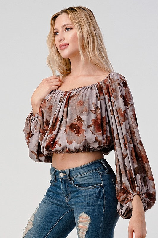 Off shoulder blouse top Balloon sleeve floral