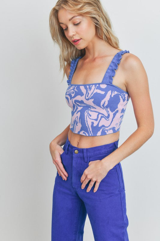 Pleated And Ruffled Strap Crop Top