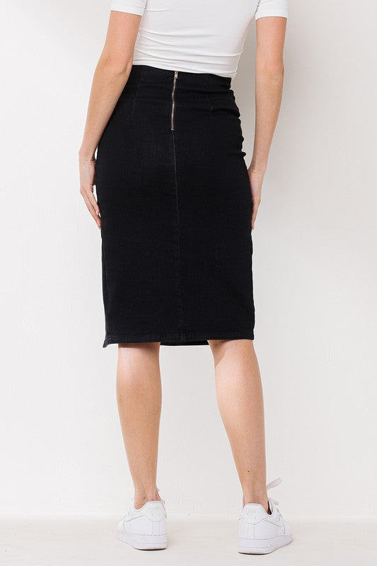 Denim Midi Length Slit Skirt