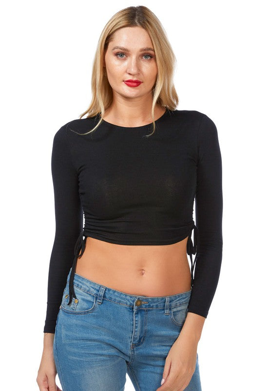 Ruched Side Drawstring Full Sleeve Top