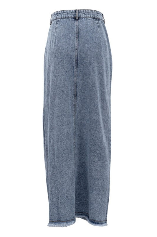 Long Maxi High Waisted Denim Skirt With Slit