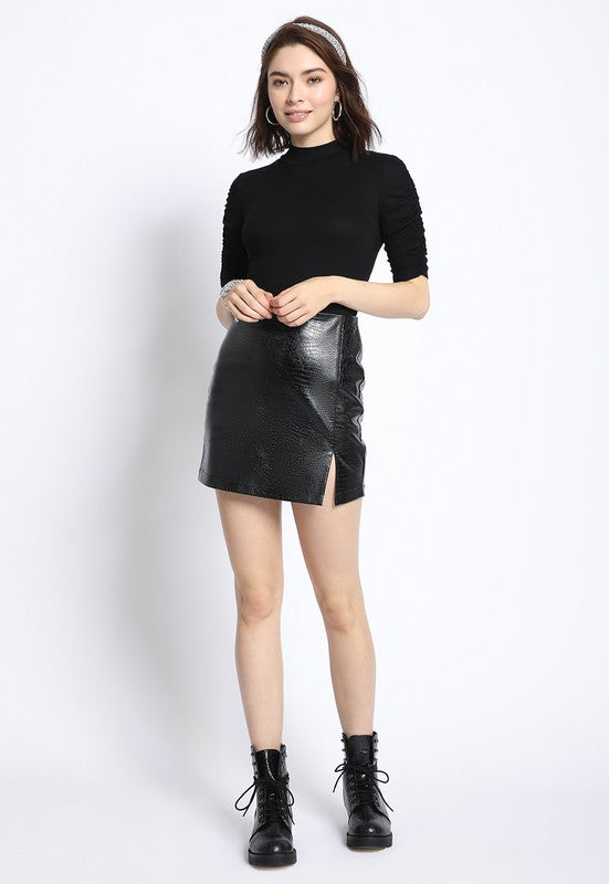 Embossed Pu Mini Skirt