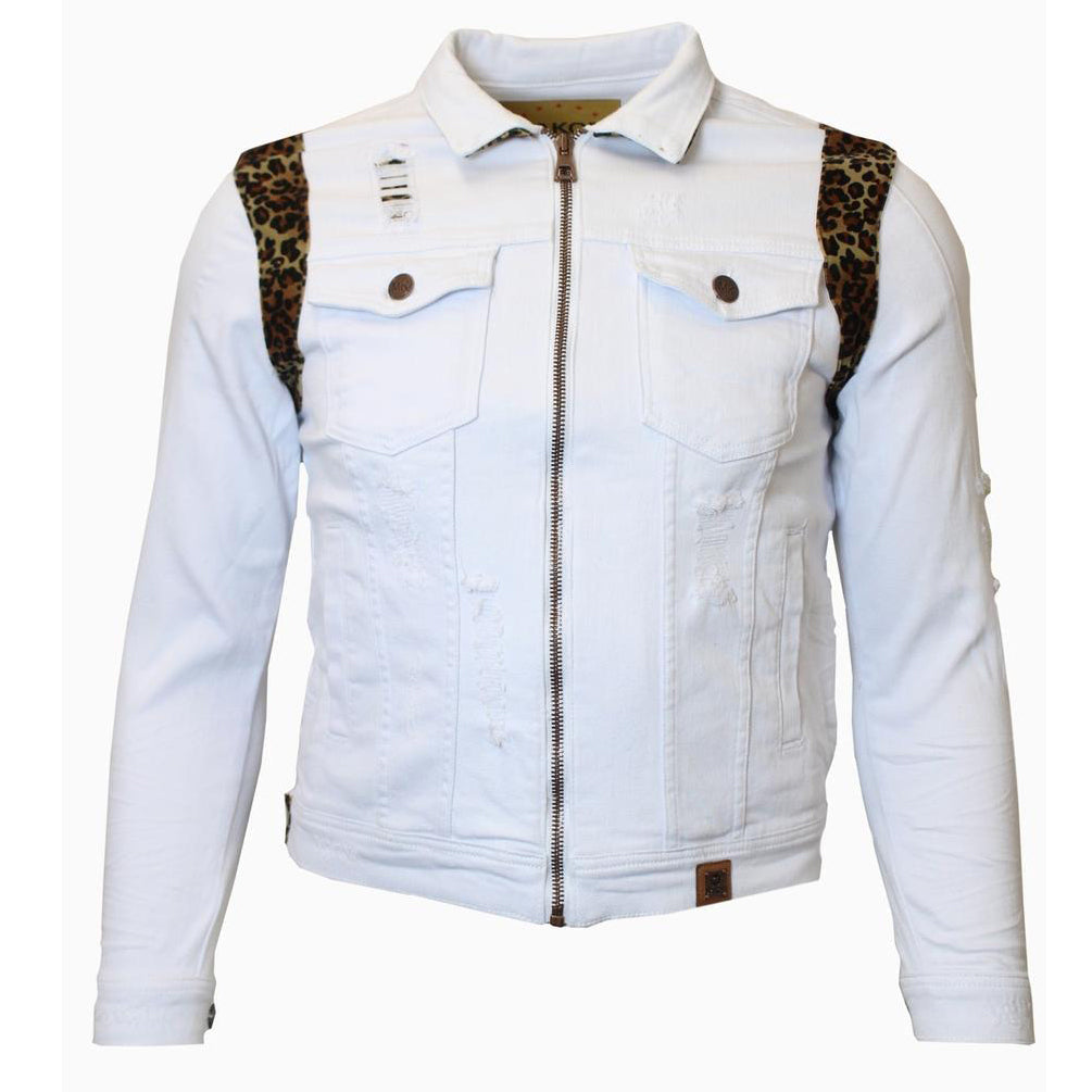 M1082 Denim Jacket with Leopard Prints - White — Star Product of the Day at Jeans.com