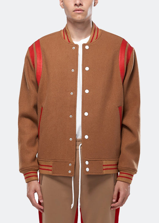 Konus Men's Wool Blend Varsity Jacket in Camel