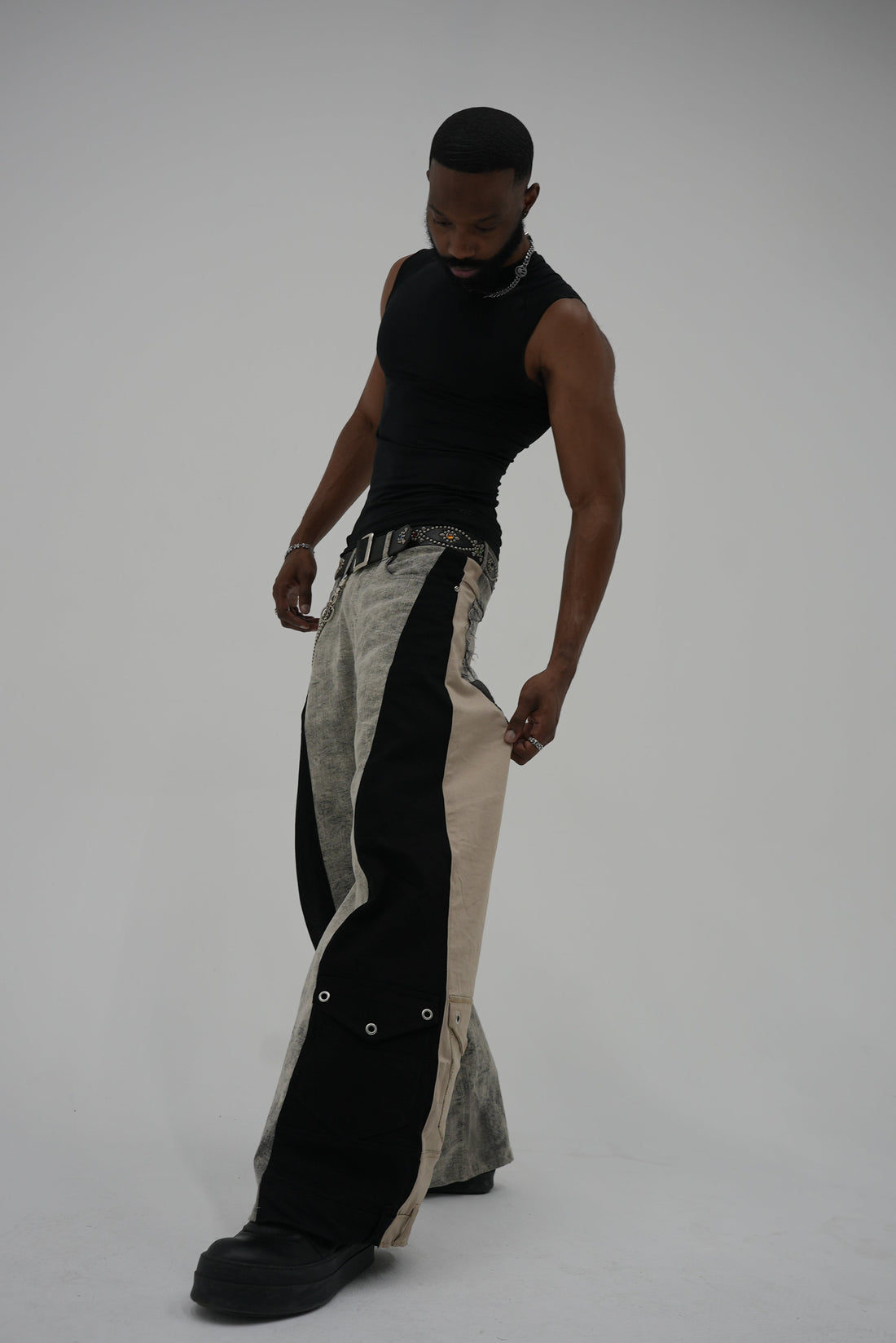 Double Wide Leg Flare Stone Wash Grey, Black, & Cream Denim — Star Product of the Day at Jeans.com