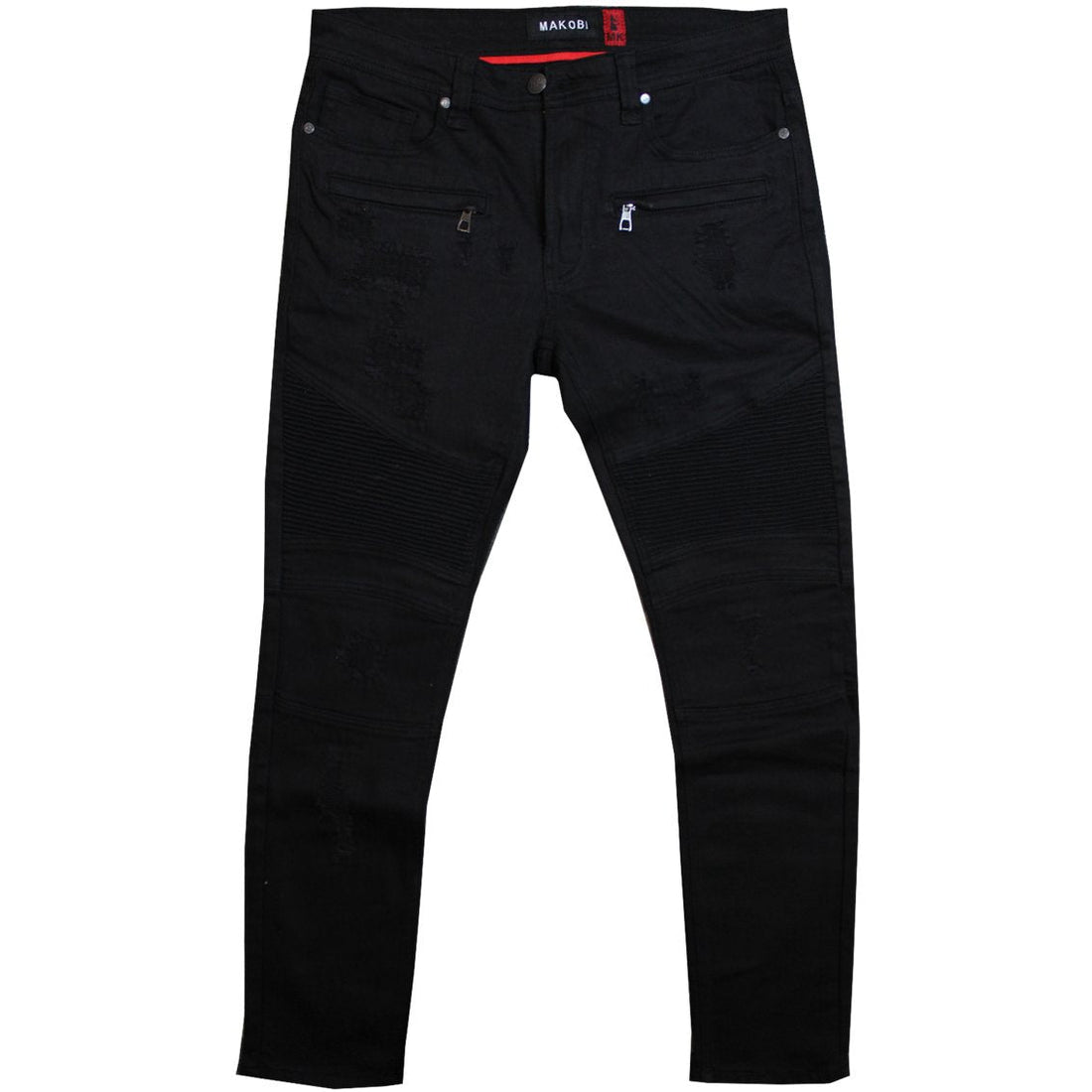M1786 Makobi Prado Biker Jeans with Rip & Repair - Black/Black — Star Product of the Day at Jeans.com