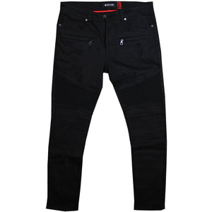 M1786 Makobi Prado Biker Jeans with Rip & Repair - Black/Black — Star Product of the Day at Jeans.com