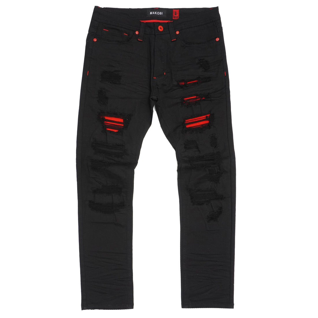 M1773 Makobi Amalfi Denim Jeans W/ Underlay - Black Red — Star Product of the Day at Jeans.com