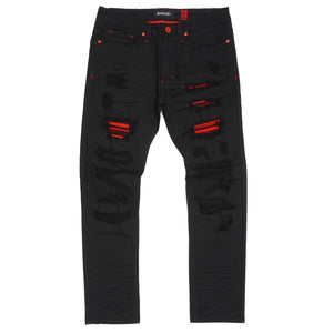 M1773 Makobi Amalfi Denim Jeans W/ Underlay - Black Red — Star Product of the Day at Jeans.com