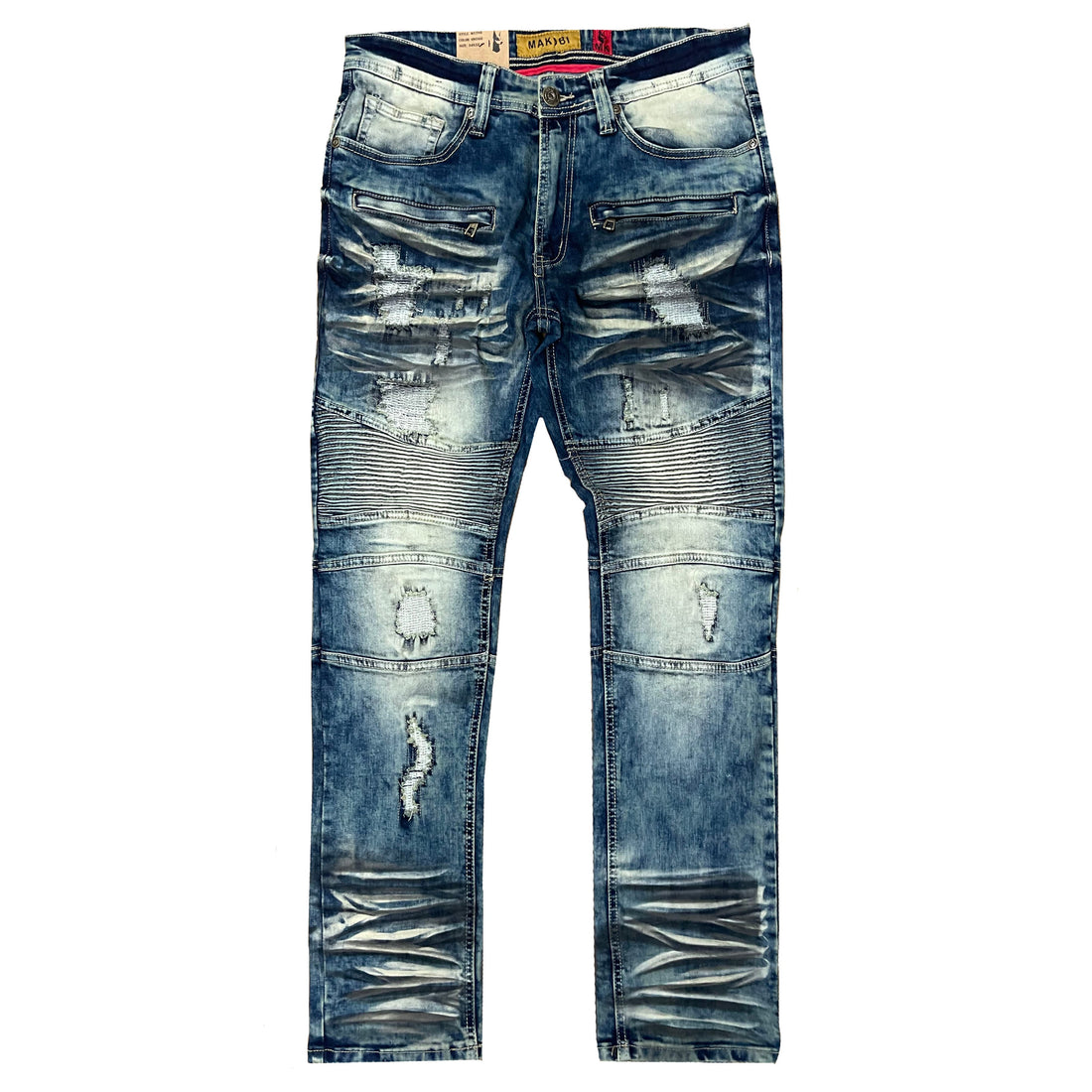 M1786 Makobi Prado Biker Jeans with Rip & Repair - Vintage Wash (NEW) — Star Product of the Day at Jeans.com