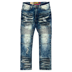 M1786 Makobi Prado Biker Jeans with Rip & Repair - Vintage Wash (NEW) — Star Product of the Day at Jeans.com