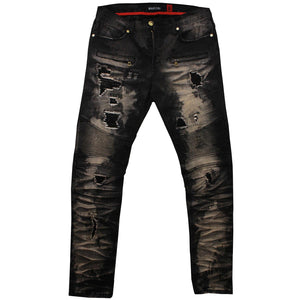 M1798 Makobi Biker Jeans with Blasting & Repair Stitching - Black Wash — Star Product of the Day at Jeans.com
