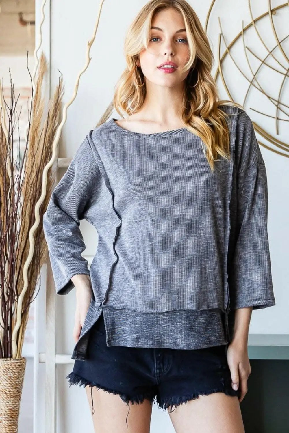 Women's Top - Boat Neck Exposed Seam Slit - Casual Tee — Star Product of the Day at Jeans.com