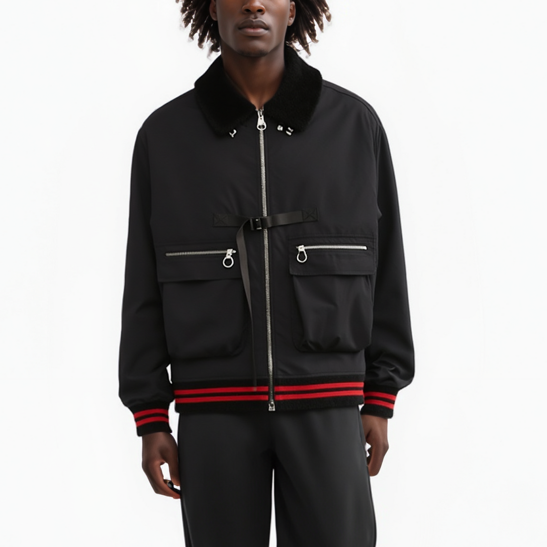 Konus Men's Sherpa Collar MA2 Jacket in Black