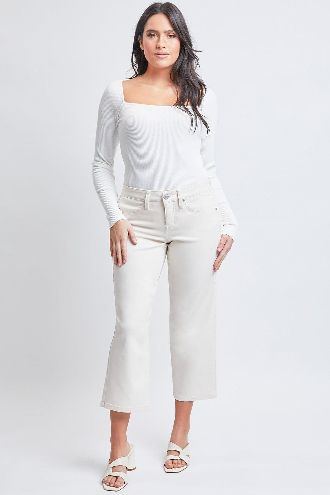 Women's Hyperstretch High Rise Cropped Wide Leg Flood Pants, Gardenia — Star Product of the Day at Jeans.com