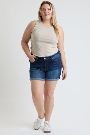 Women's Plus High Rise Premium Stretch Fold-Over Cuff Shorts — Star Product of the Day at Jeans.com