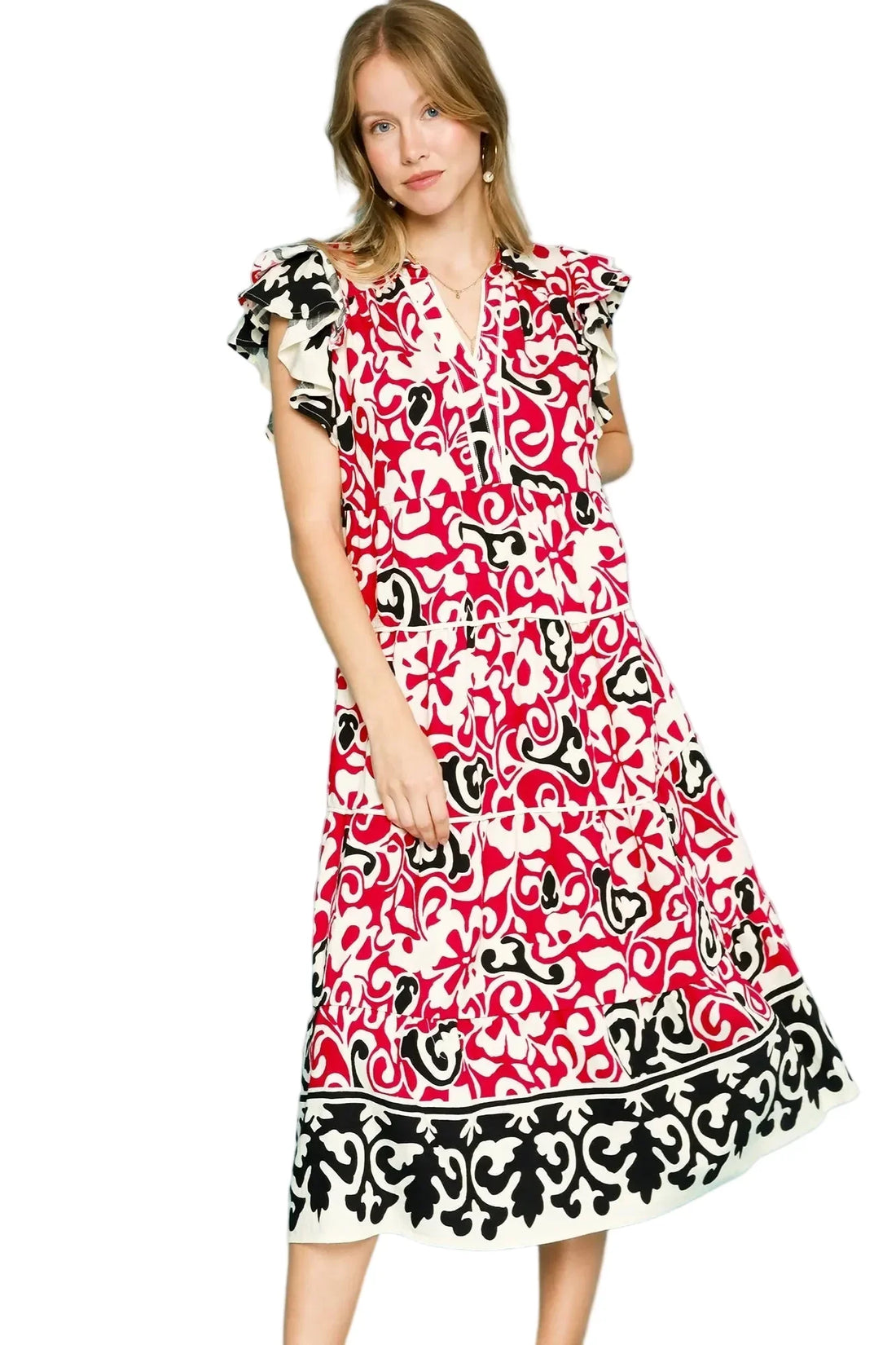 Printed Ruffled Cap Sleeve Midi Dress — Star Product of the Day at Jeans.com