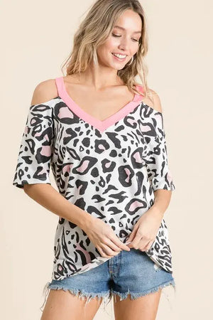 Women's Top - Leopard Print Shoulder Cut Out - Casual T-Shirt — Star Product of the Day at Jeans.com