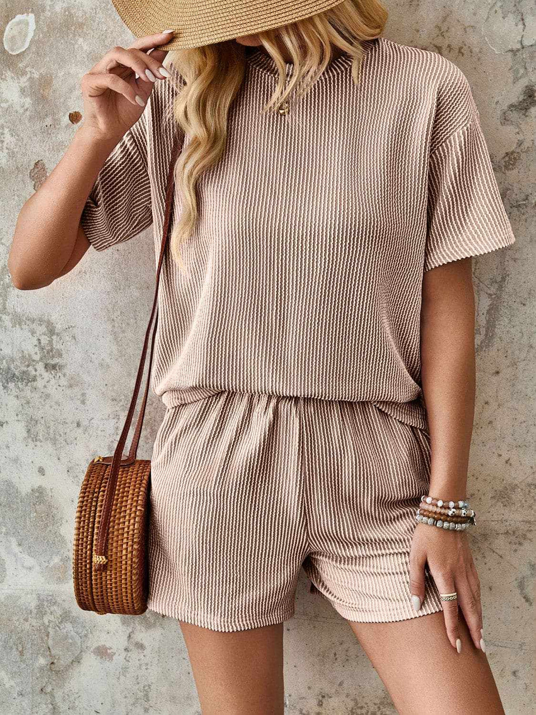 Trendsi Textured Loungewear Set Women's Casual Shorts & Top - Soft & Comfy — Star Product of the Day at Jeans.com