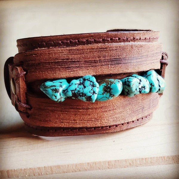 Leather Cuff With Blue Turquoise Chunks — Star Product of the Day at Jeans.com