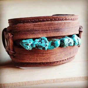 Leather Cuff With Blue Turquoise Chunks — Star Product of the Day at Jeans.com