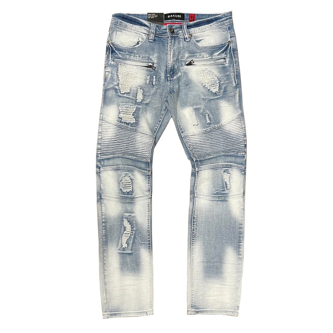 M1786 Makobi Prado Biker Jeans with Rip & Repair - Light Wash (RECUT) — Star Product of the Day at Jeans.com