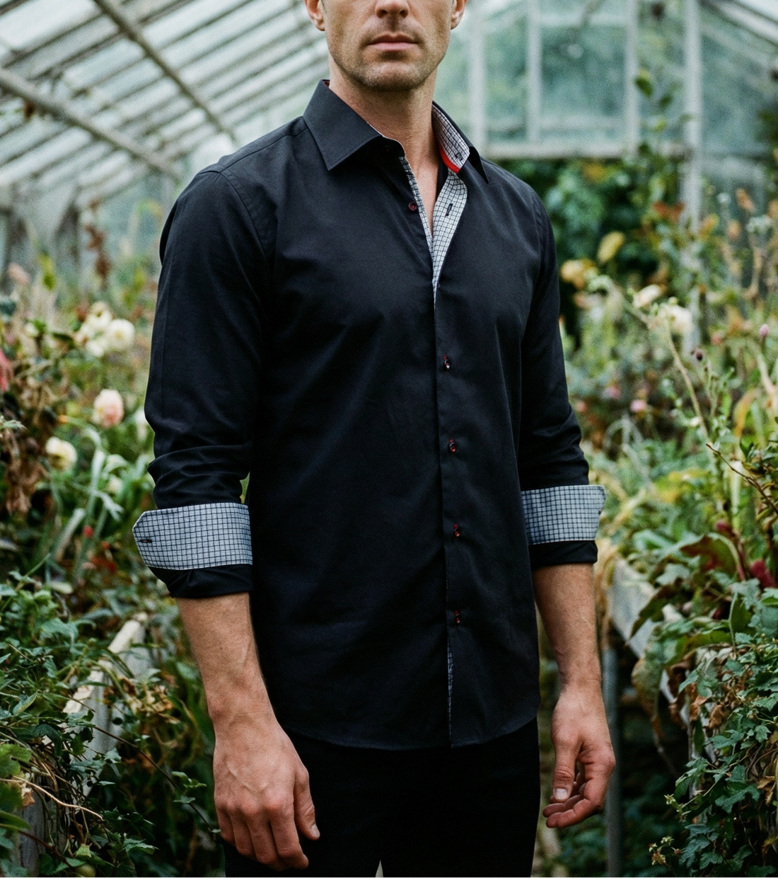 Donny// Cotton Knit-Stretch Button-Up Shirt With Contrast Details // Black // Tailored Fit (Fitted) — Star Product of the Day at Jeans.com