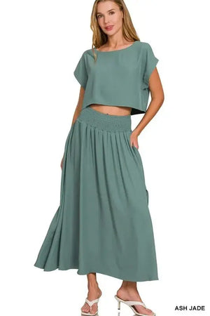 Woven Crop Set - Cropped Top & Shorts - Casual Two Piece Outfit — Star Product of the Day at Jeans.com