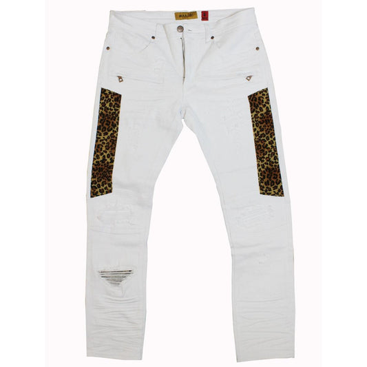 M1782 Ripped & Repair Jeans With Leopard Print Patch - White